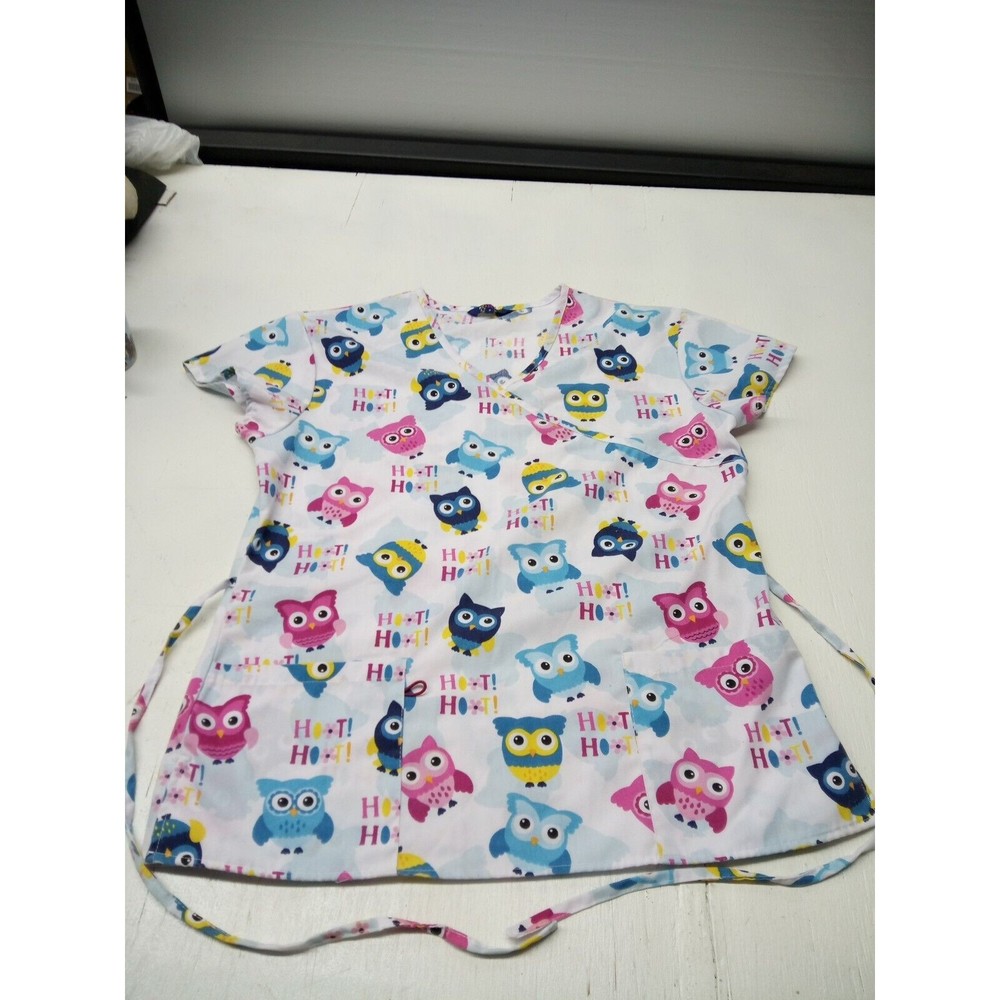 Women's Owl Print Scrub Top by Zikit, Size Small Short Sleeve